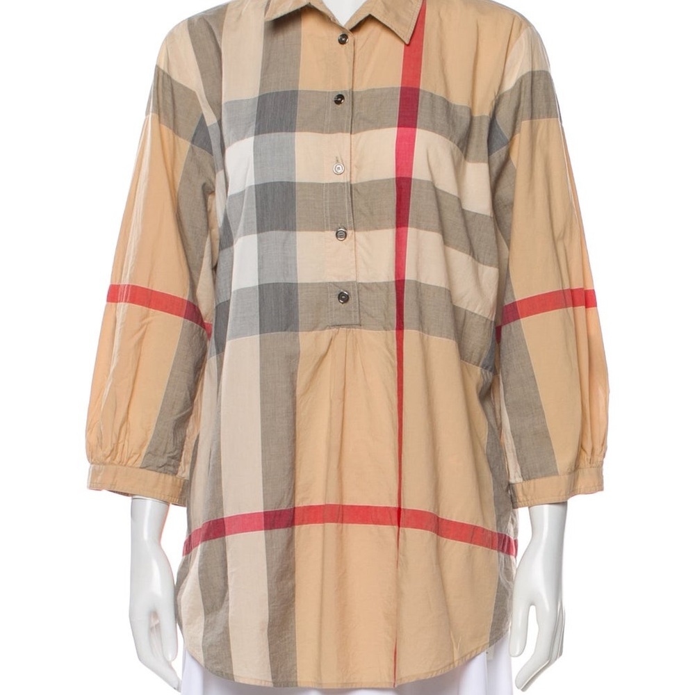 Burberry Brit Beige Plaid Shirt with Red Stripe